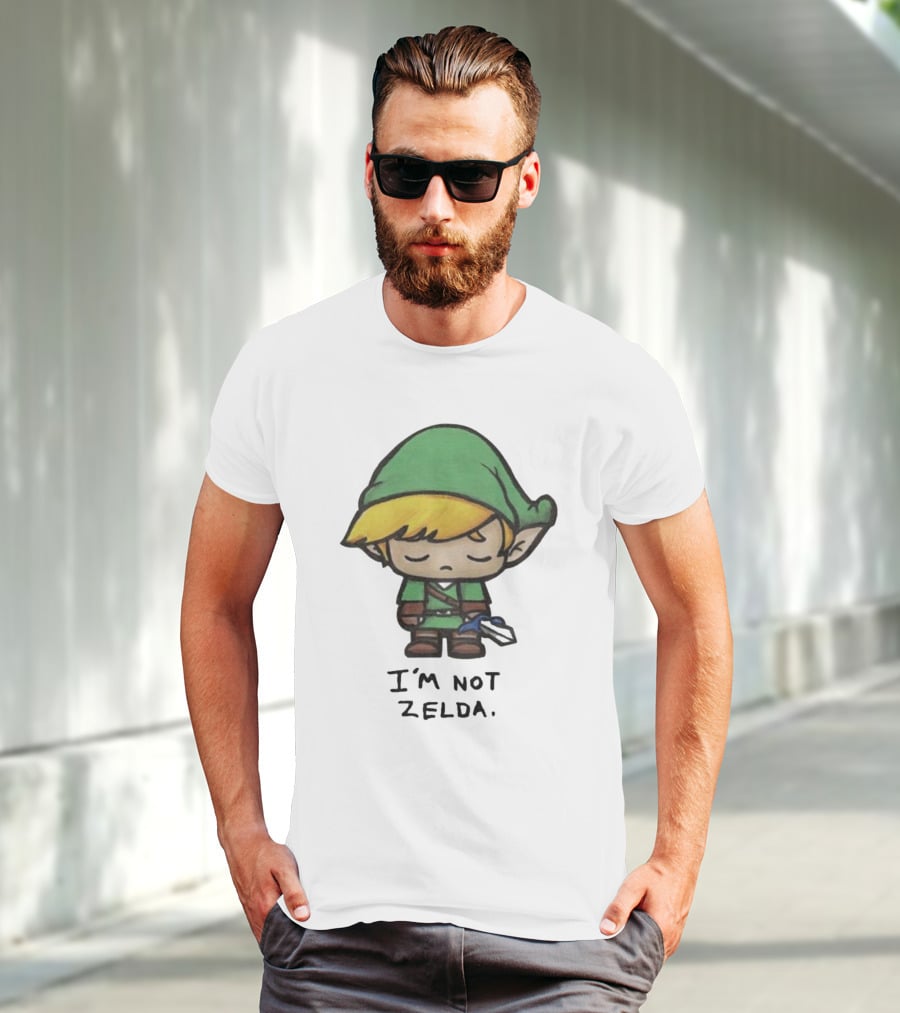 I'm Not Zelda Sad Cartoon Character In Green T-Shirt