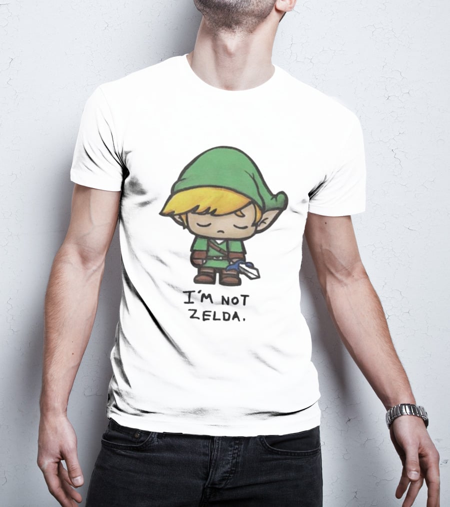 I'm Not Zelda Sad Cartoon Character In Green T-Shirt