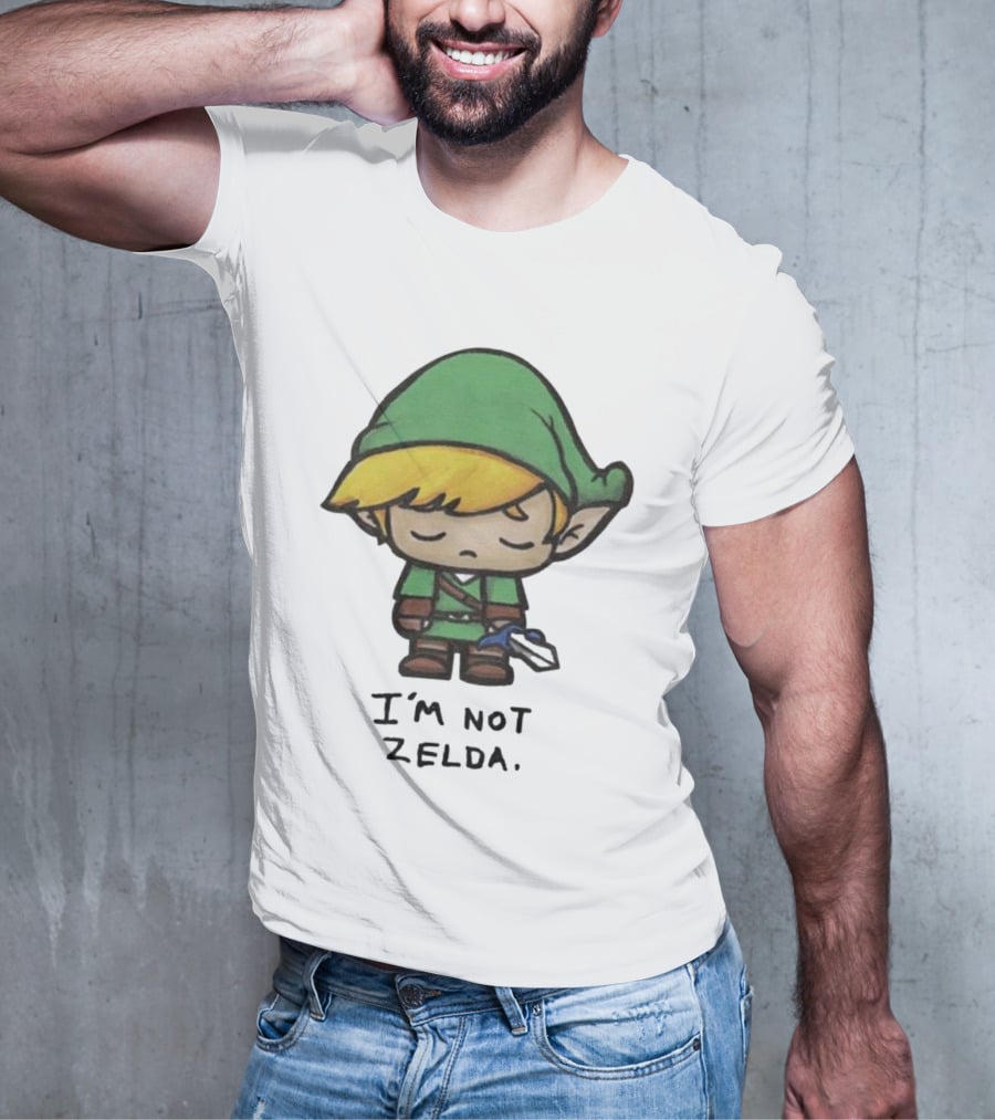 I'm Not Zelda Sad Cartoon Character In Green T-Shirt