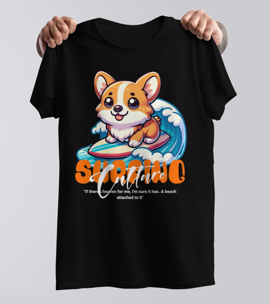 Surfing Culture Corgi On Surfboard With Wave T-Shirt
