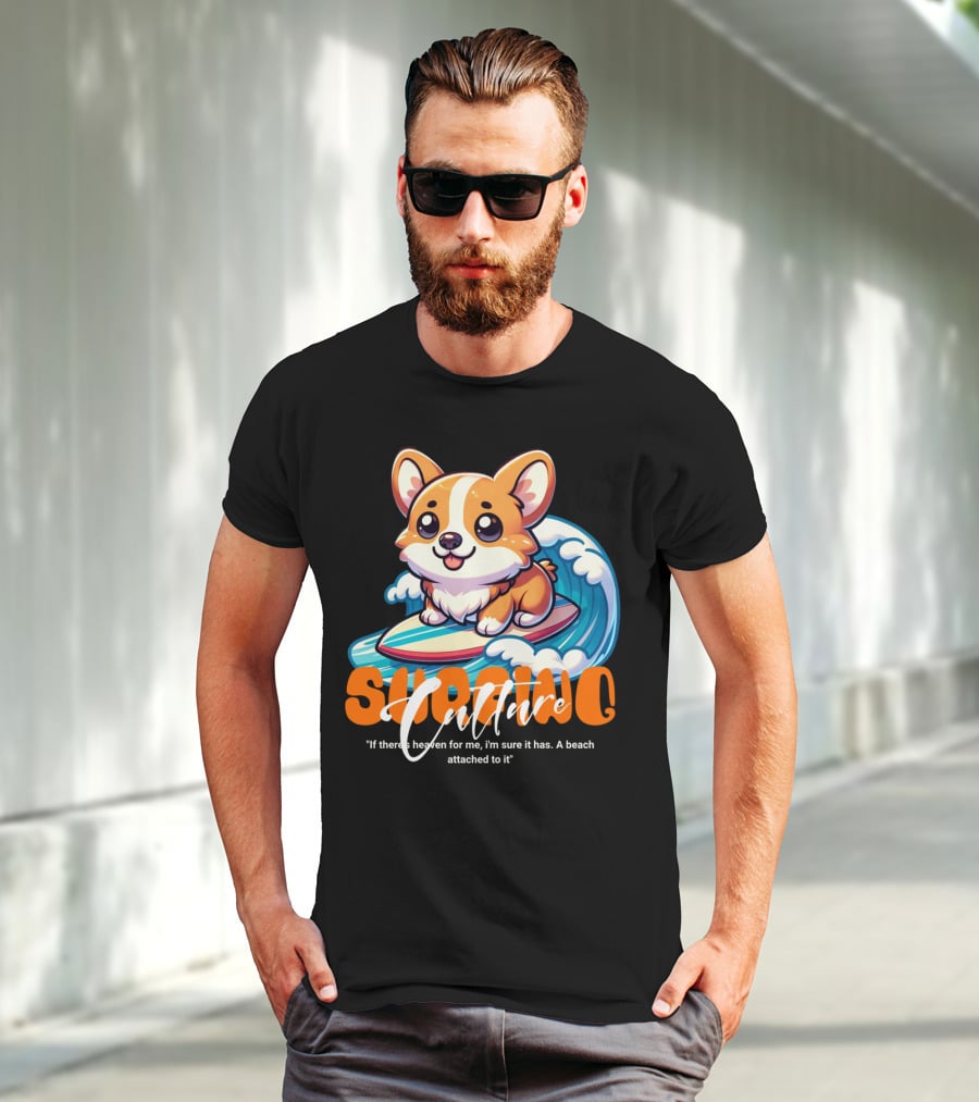 Surfing Culture Corgi On Surfboard With Wave T-Shirt