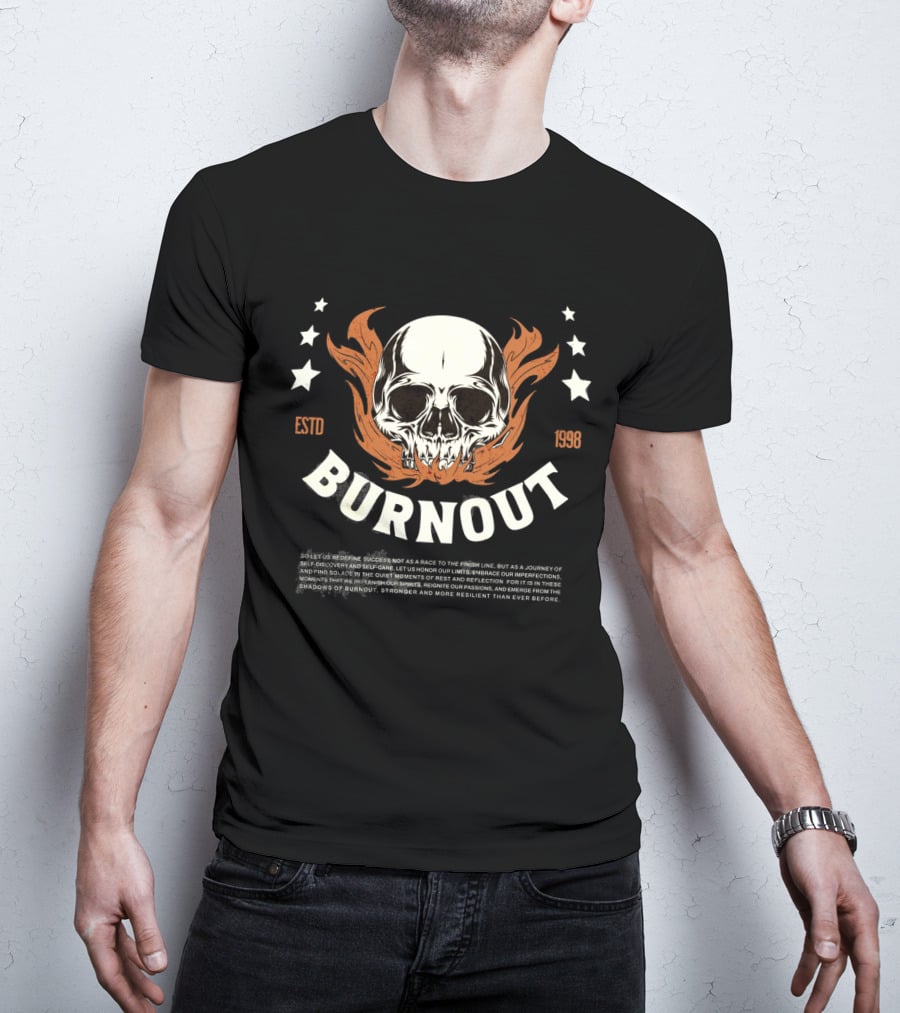 Burnout ESTD 1998 Skull With Flames And Stars T-Shirt