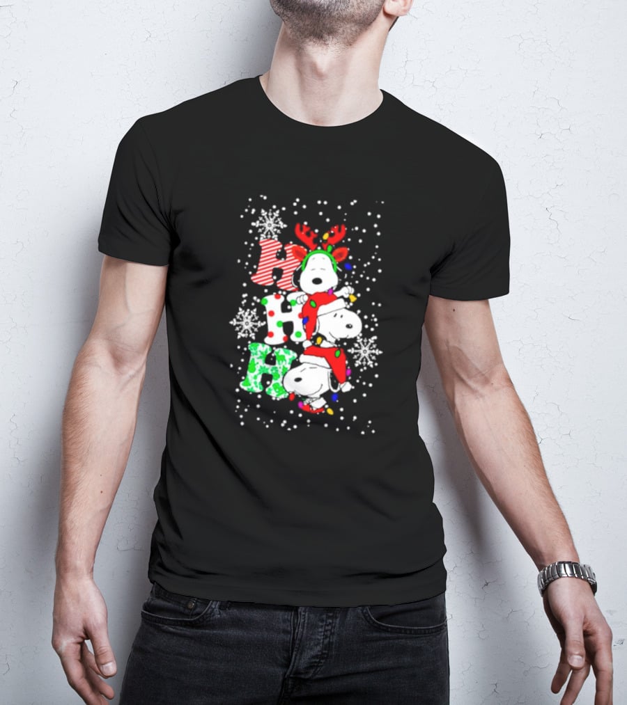 Ho Ho Ho Snoopy Christmas Reindeer Santa Snowflakes T-Shirt