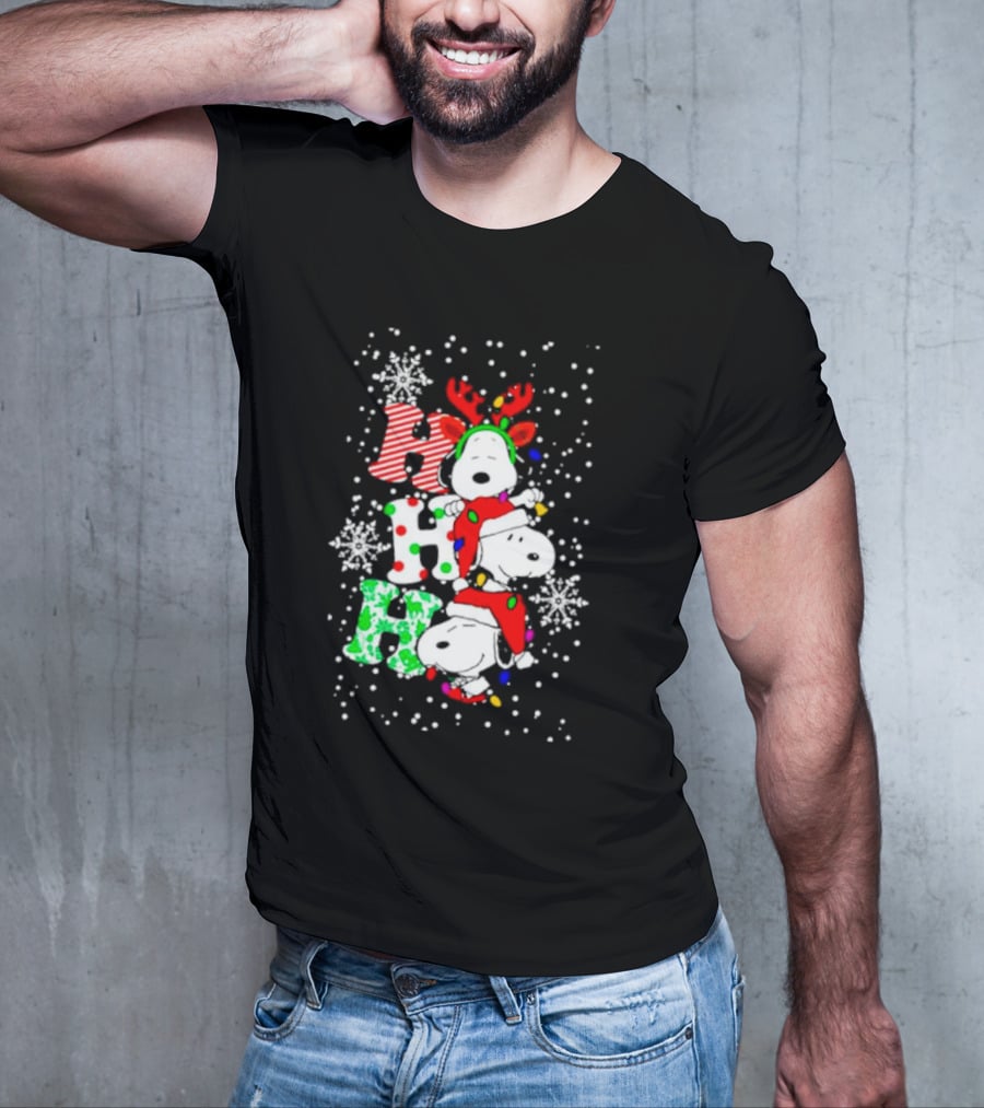 Ho Ho Ho Snoopy Christmas Reindeer Santa Snowflakes T-Shirt