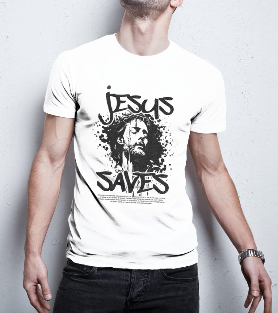 Jesus Saves Portrait With Crown Of Thorns T-Shirt