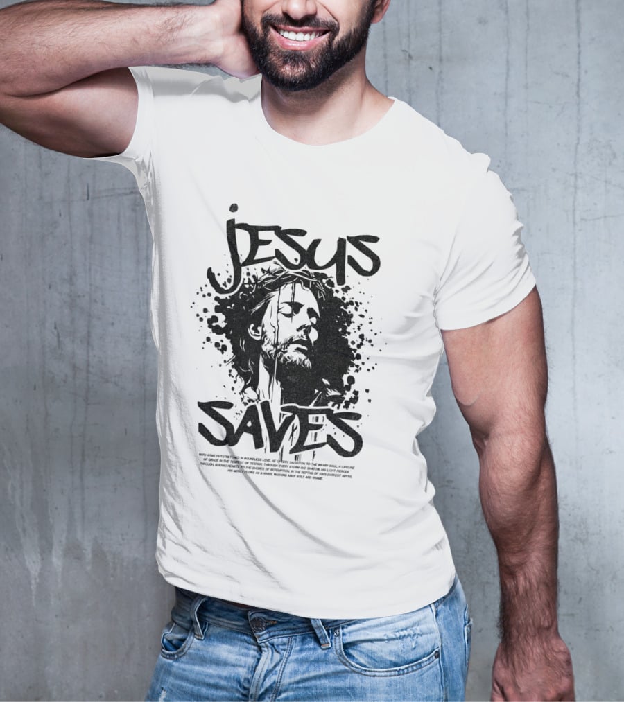 Jesus Saves Portrait With Crown Of Thorns T-Shirt