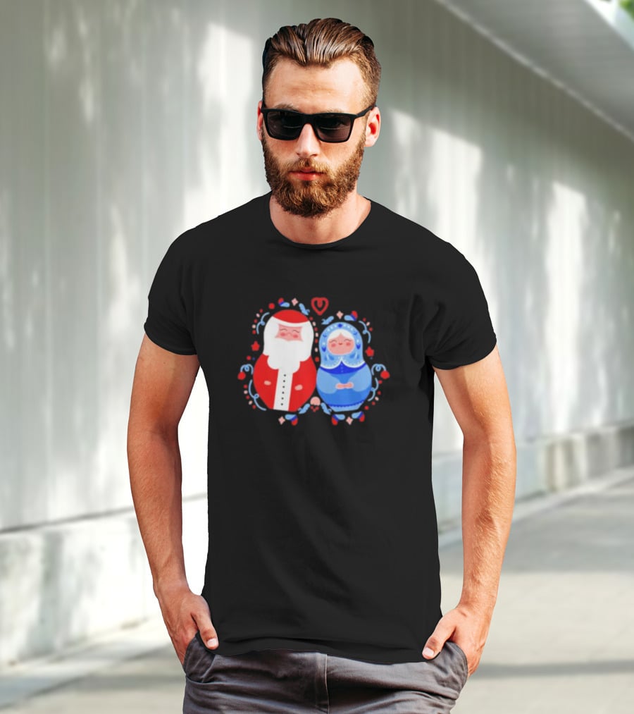Christmas Mamushkas Santa Claus And Snow Maiden Nesting Dolls T-Shirt