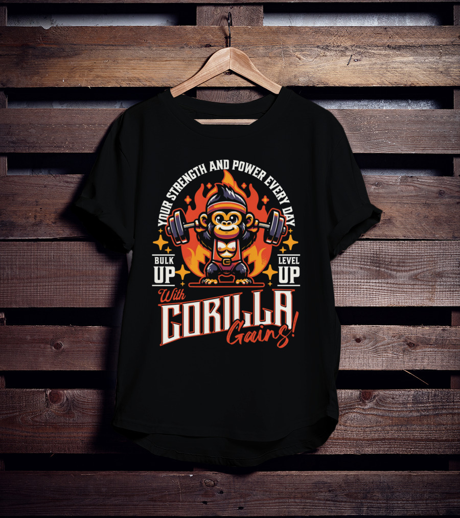 Your Strength And Power Every Day With Gorilla Gains Bulk Up Level Up T-Shirt