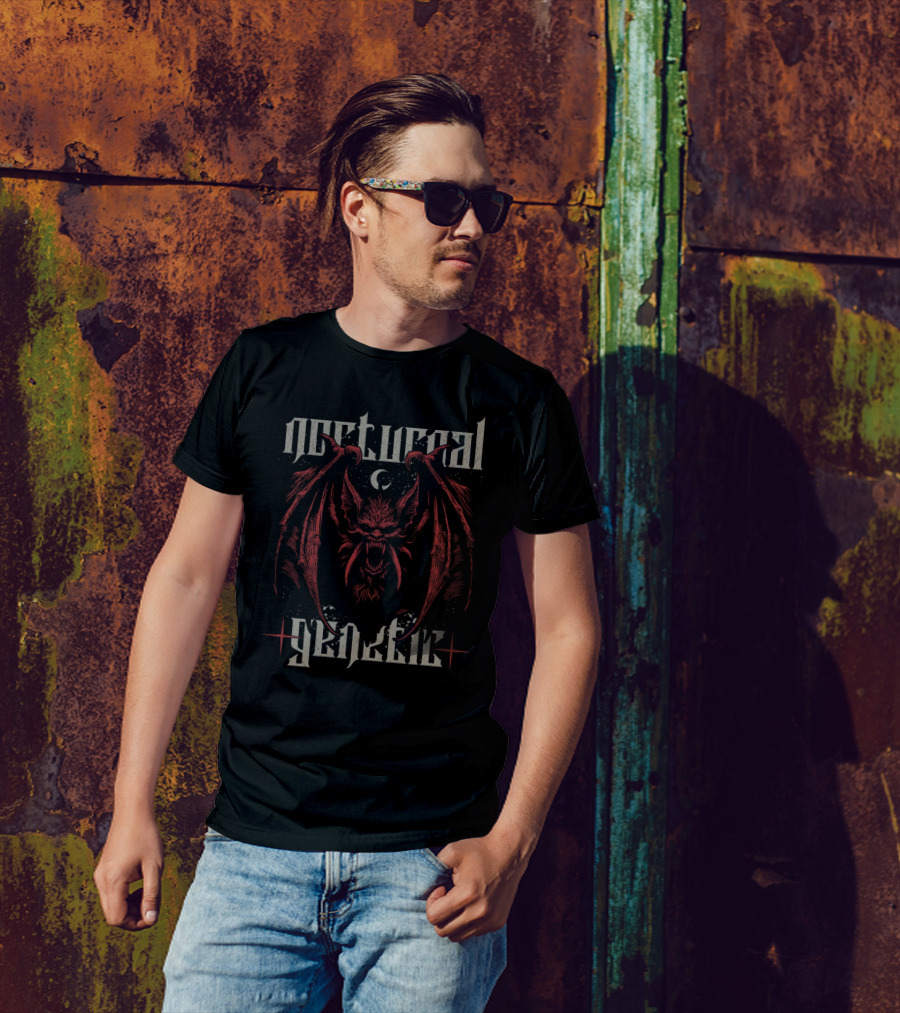 Nocturnal Genetic Vampire Bat And Crescent Moon Emblem T-Shirt