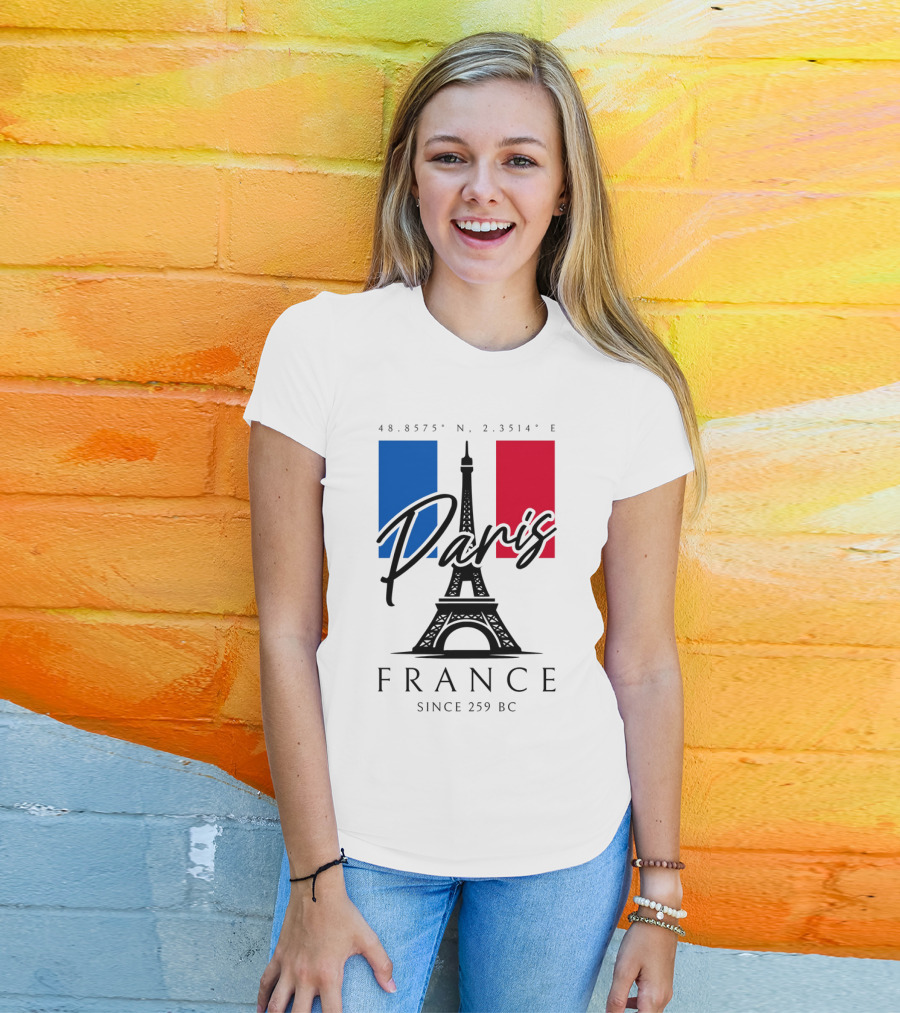 Paris France Eiffel Coordinates Since 259 BC T-Shirt
