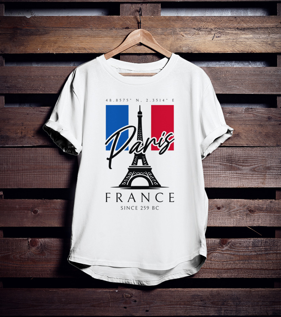 Paris France Eiffel Coordinates Since 259 BC T-Shirt