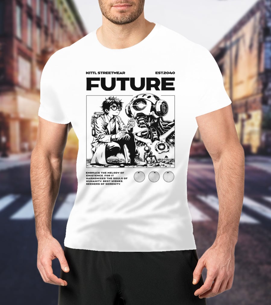 Kittl Streetwear Future EST2040 Melody Of Existence Humanity Serenity T-Shirt