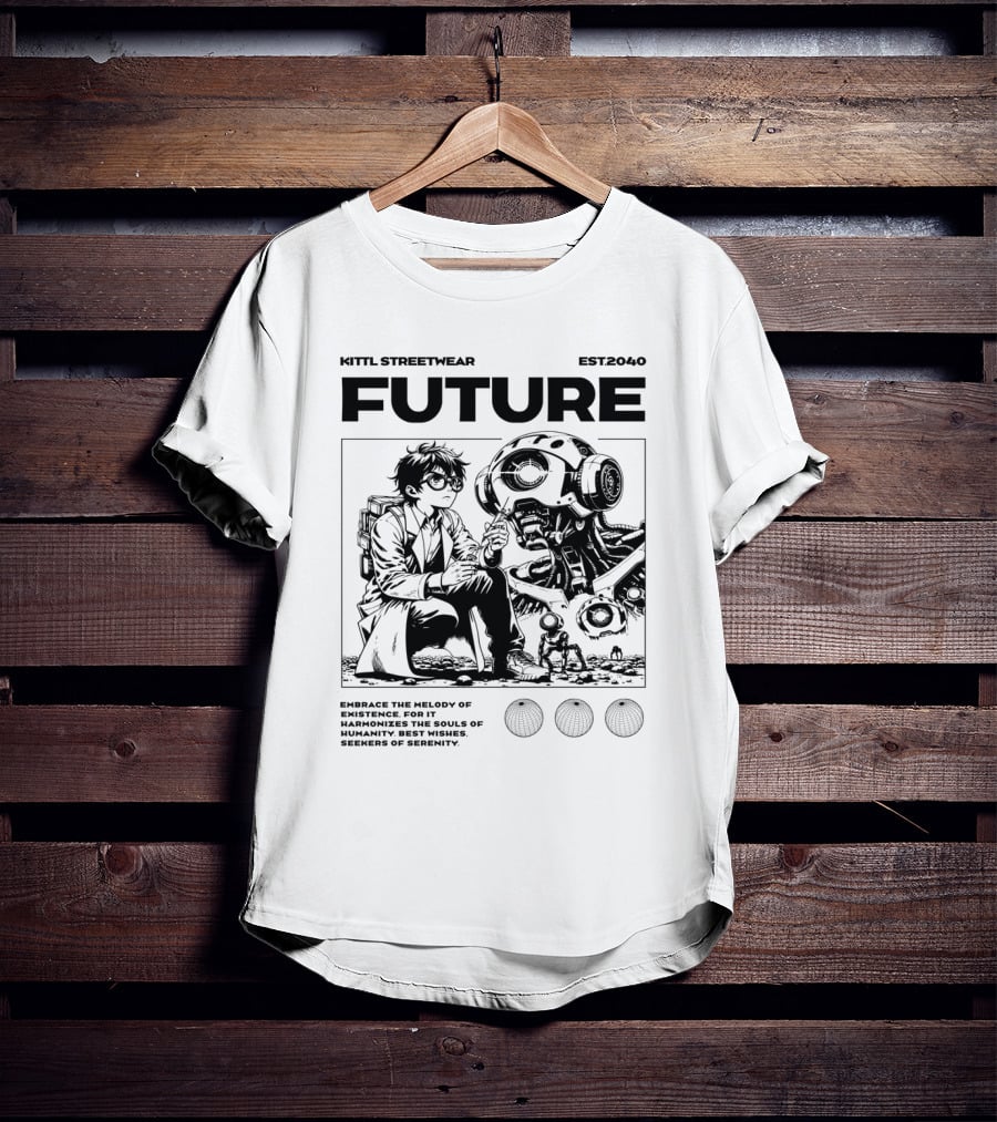 Kittl Streetwear Future EST2040 Melody Of Existence Humanity Serenity T-Shirt