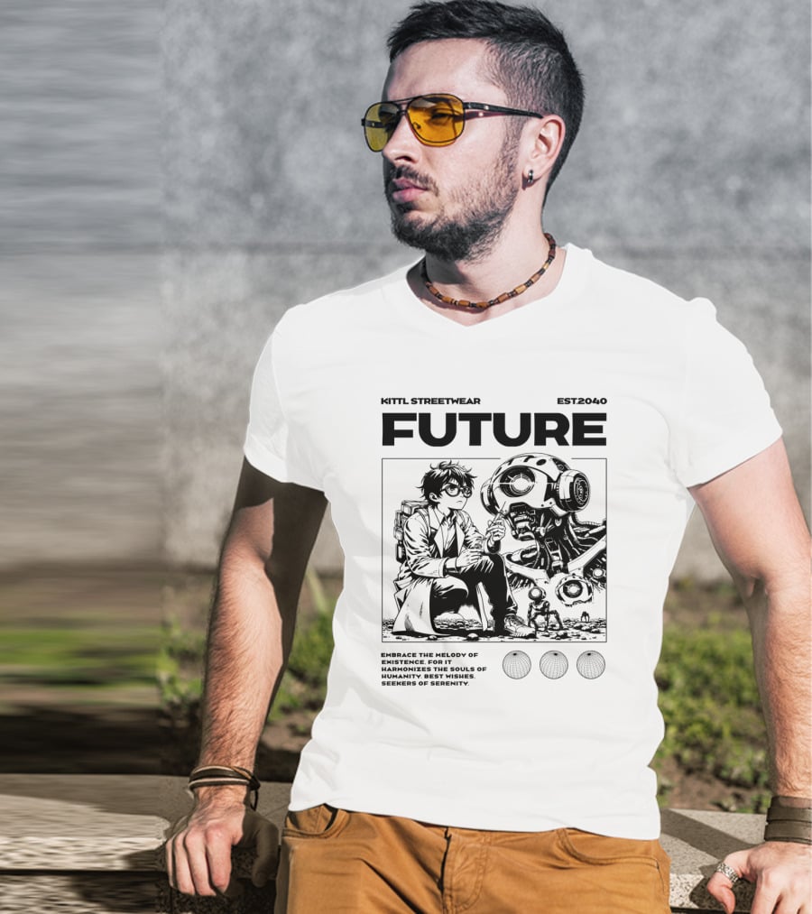 Kittl Streetwear Future EST2040 Melody Of Existence Humanity Serenity T-Shirt