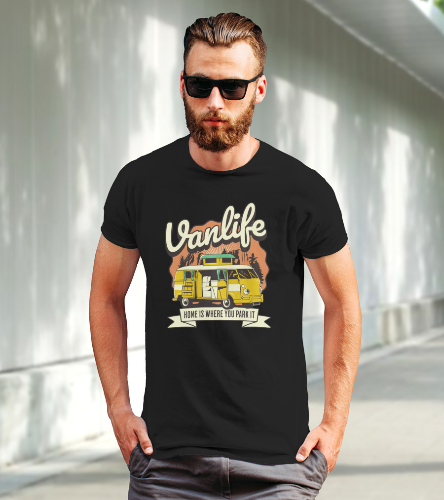 Vanlife Home Is Where You Park It Vintage Camper Adventure T-Shirt