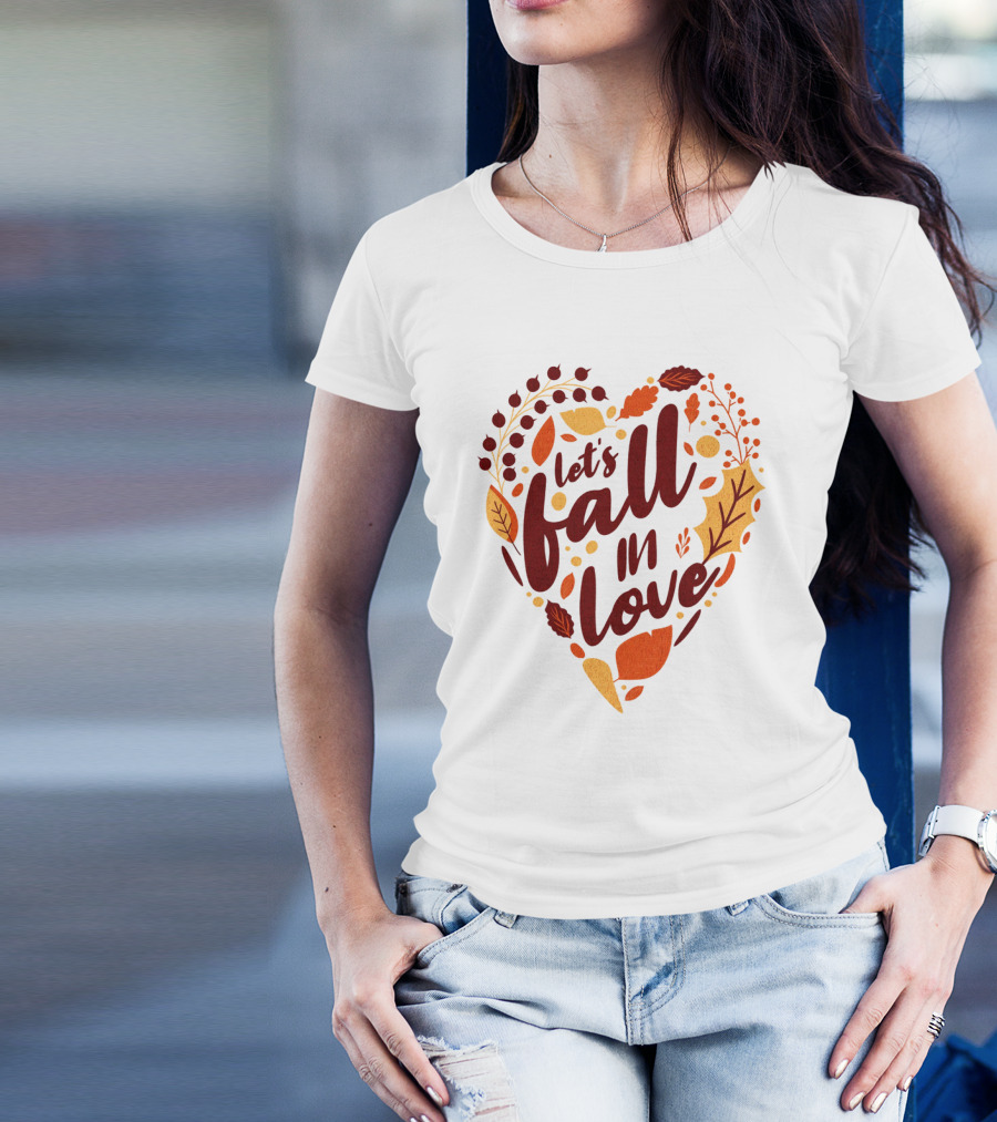 Let's Fall In Love Autumn Heart Leaves And Acorns T-Shirt