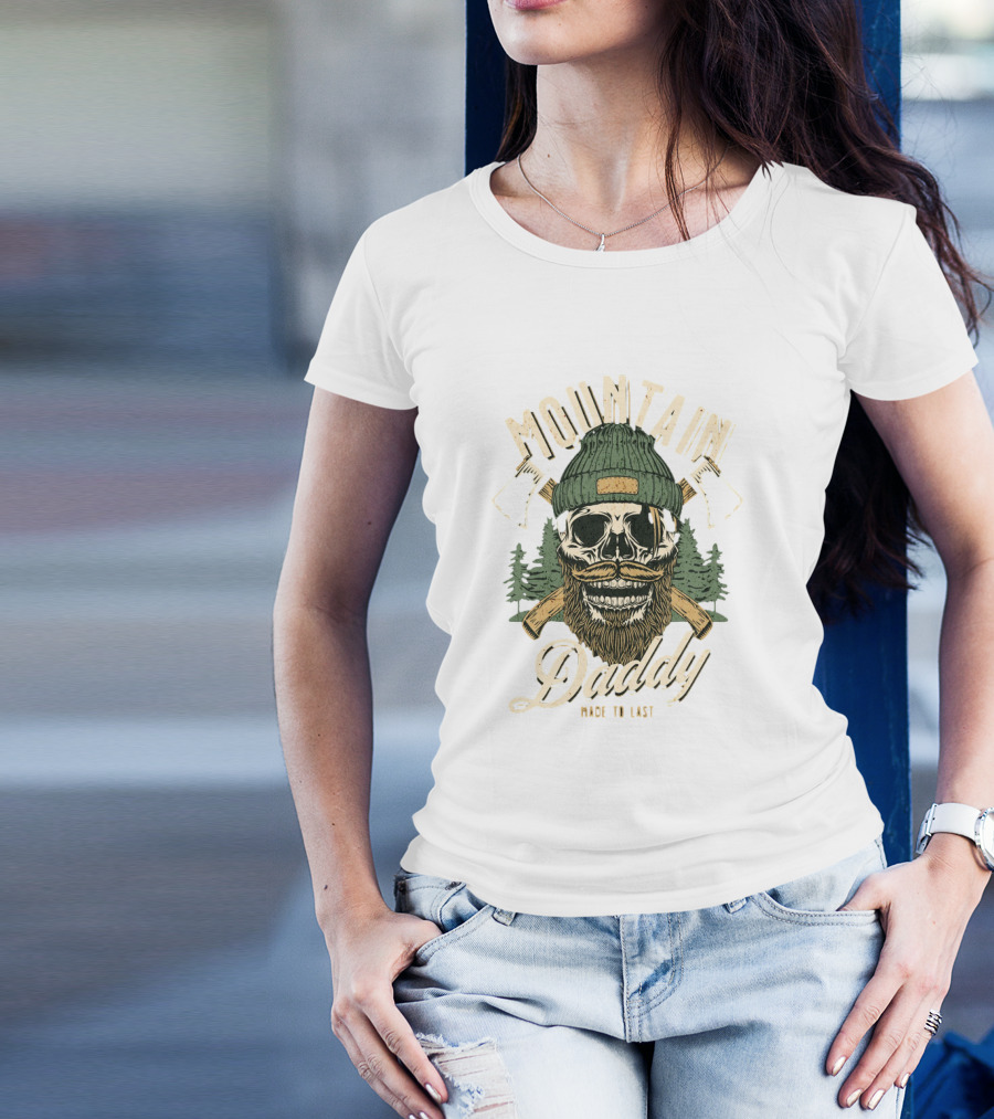 Mountain Daddy Made To Last Bearded Skull With Axes And Trees T-Shirt