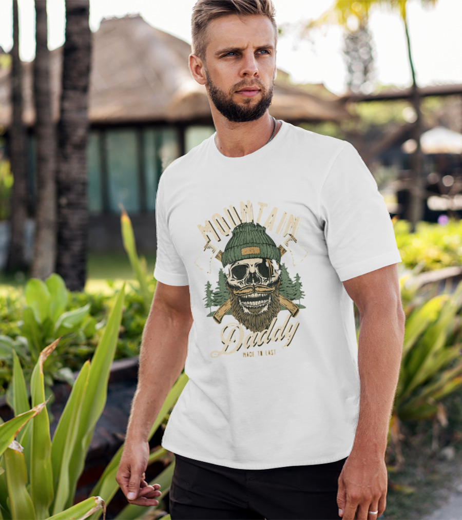 Mountain Daddy Made To Last Bearded Skull With Axes And Trees T-Shirt