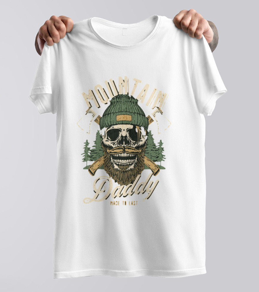 Mountain Daddy Made To Last Bearded Skull With Axes And Trees T-Shirt