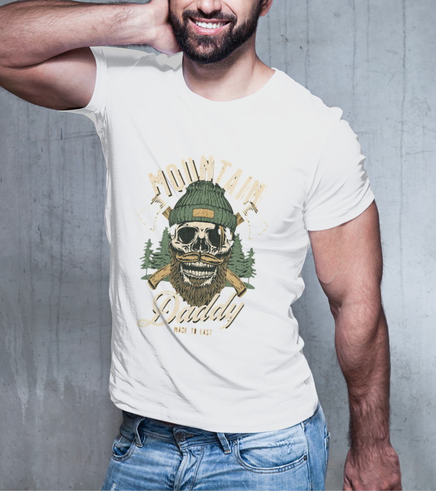 Mountain Daddy Made To Last Bearded Skull With Axes And Trees T-Shirt