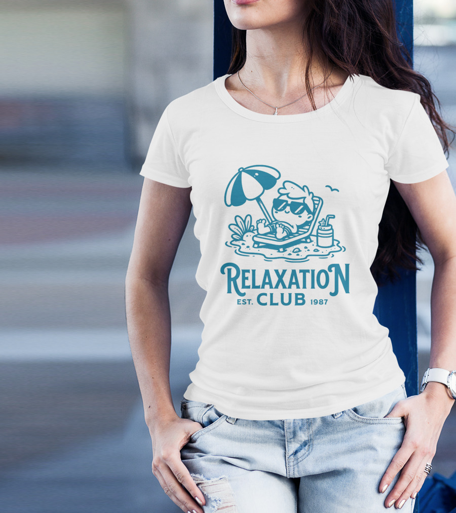 Relaxation Club Est. 1987 Sunglasses Lounge Chair Umbrella Drink T-Shirt