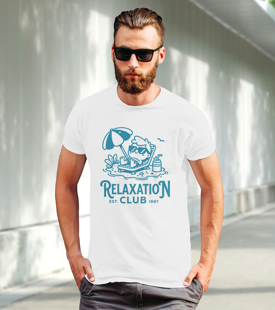 Relaxation Club Est. 1987 Sunglasses Lounge Chair Umbrella Drink T-Shirt