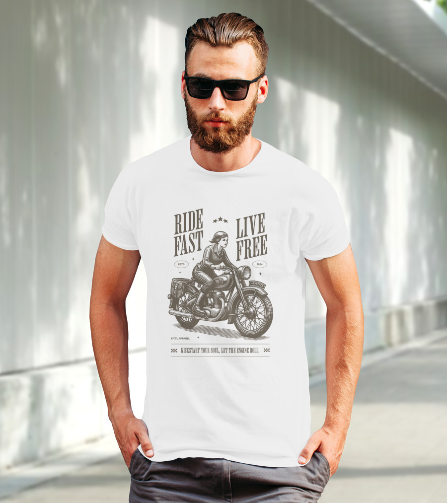 Ride Fast Live Free Kickstart Your Soul Let The Engine Roll Vintage Motorcycle T-Shirt