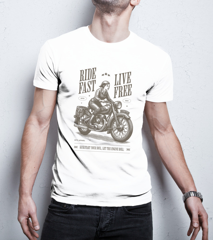 Ride Fast Live Free Kickstart Your Soul Let The Engine Roll Vintage Motorcycle T-Shirt