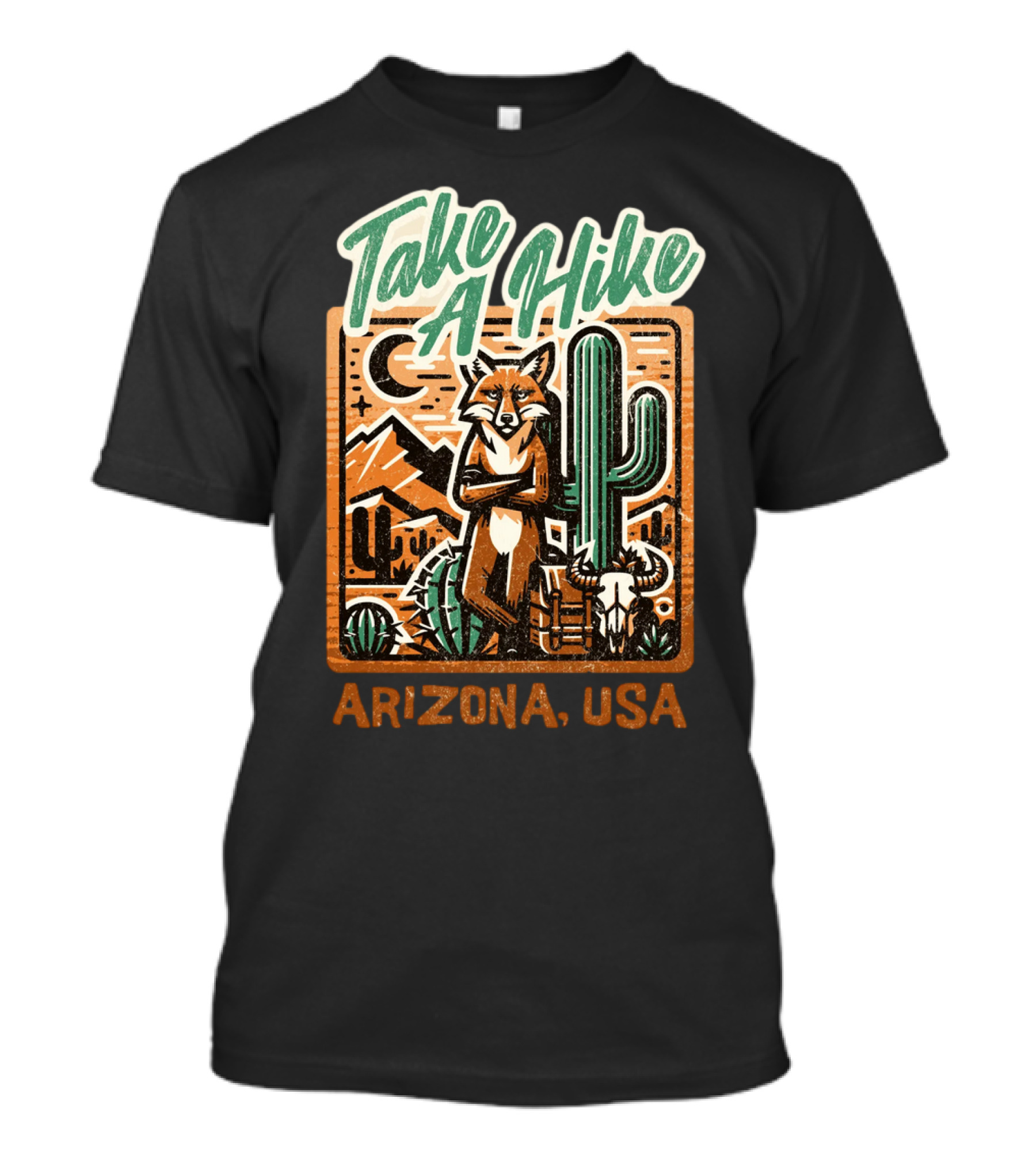 Take A Hike Arizona USA Desert Fox And Cactus Scene T-Shirt