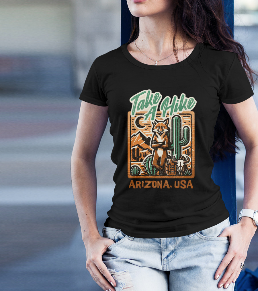 Take A Hike Arizona USA Desert Fox And Cactus Scene T-Shirt