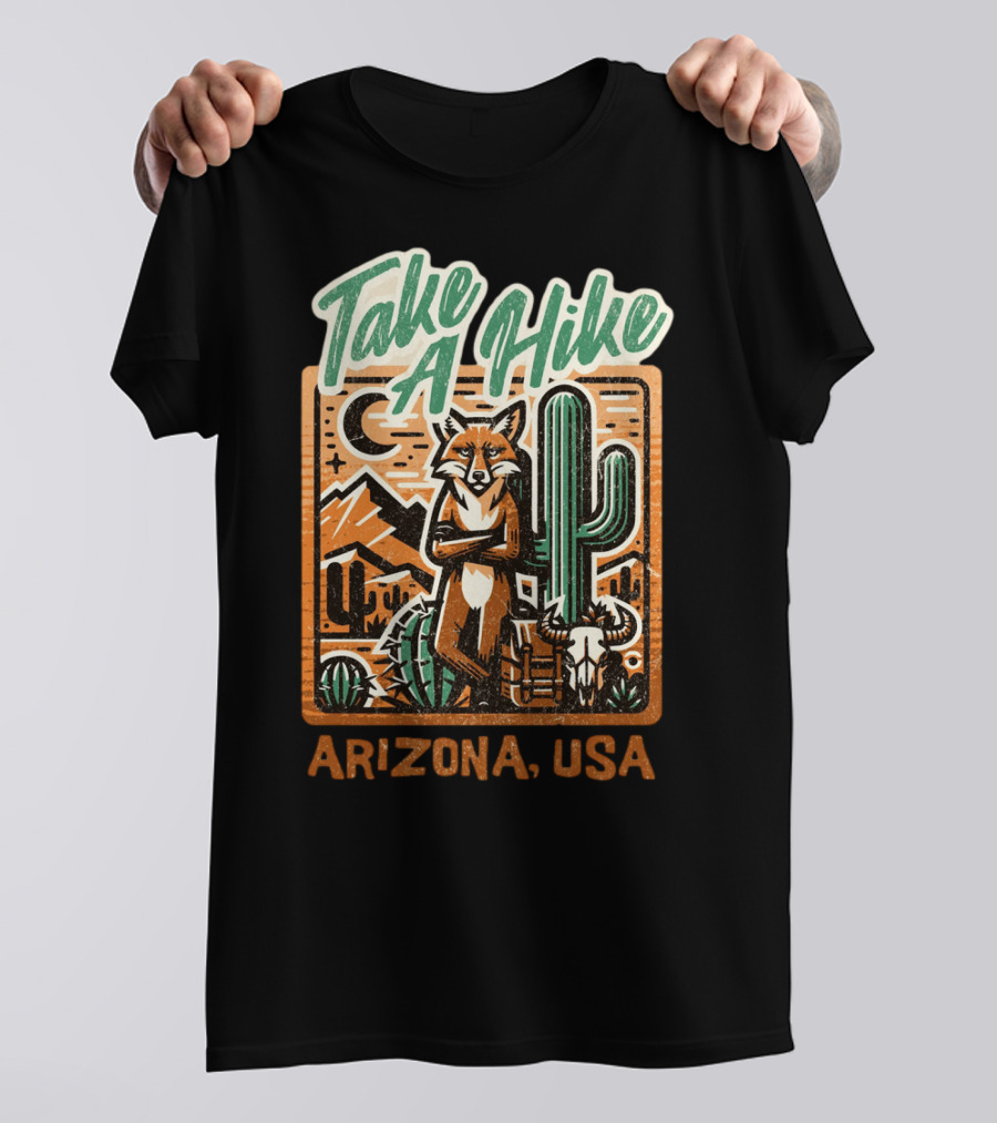 Take A Hike Arizona USA Desert Fox And Cactus Scene T-Shirt