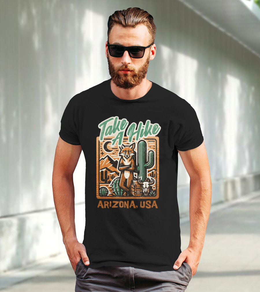 Take A Hike Arizona USA Desert Fox And Cactus Scene T-Shirt