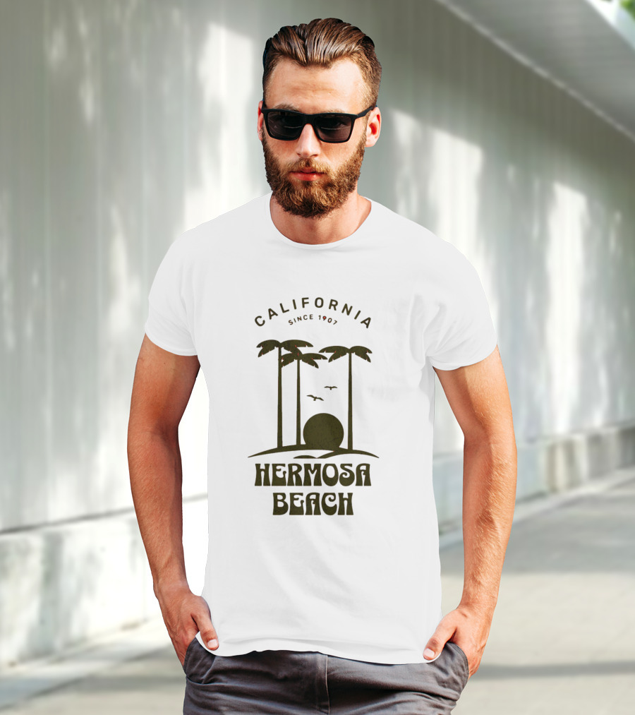Hermosa Beach California Since 1907 Palm Trees Sunset T-Shirt