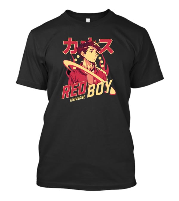 Red Boy Universe Anime Style Japanese Text Planet Ring T-Shirt