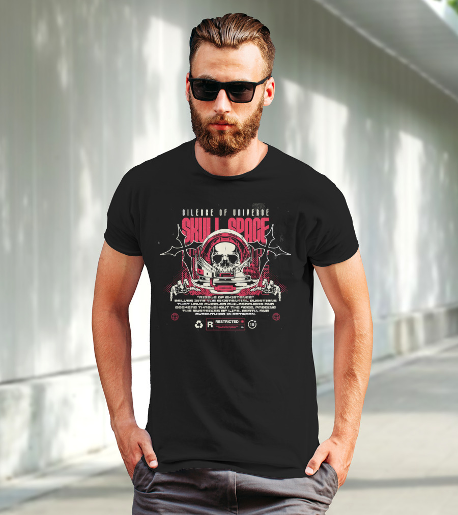 Silence Of Universe Skull Space Riddle Of Existence Restricted 18+ T-Shirt