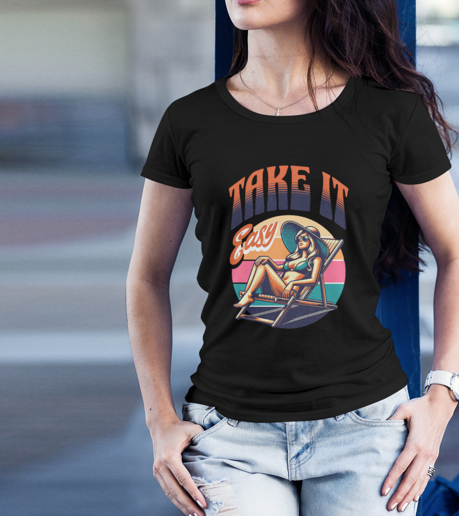 Take It Easy Summer Beach Retro Sunbathing Vibes T-Shirt