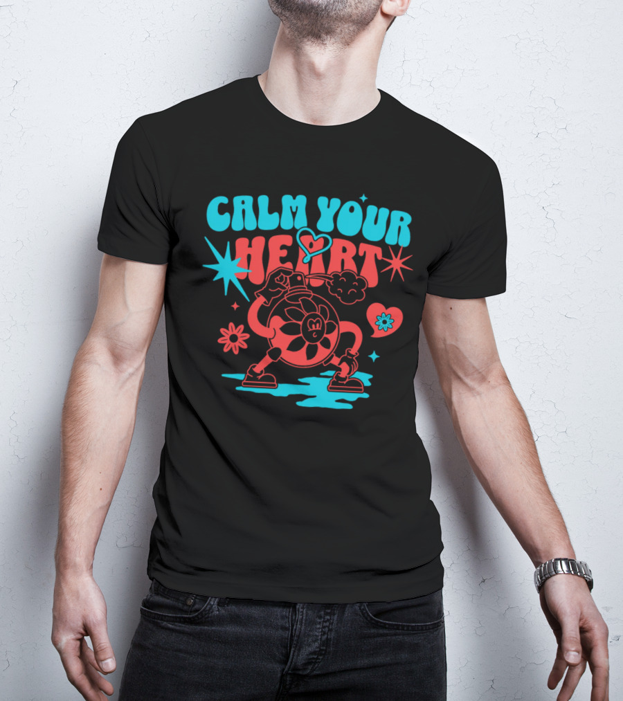 CALM YOUR HEART Retro Floral Cartoon Explosion T-Shirt