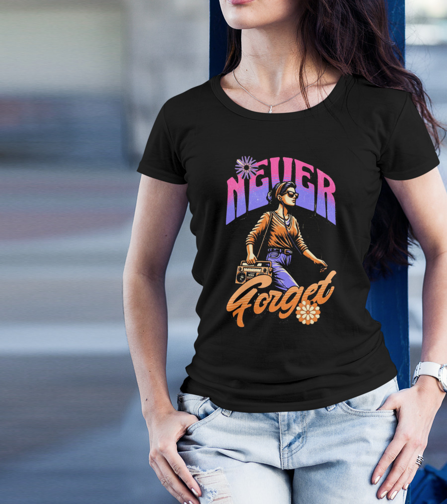 NEVER FORGET GROOVE GIRL 90s Vibes Retro Cassette Player T-Shirt