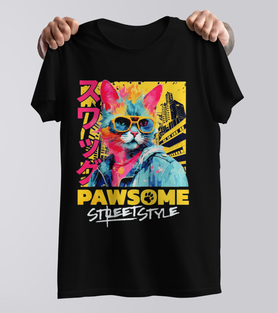 Pawsome Streetstyle Cat With Jacket And Sunglasses Urban Cityscape T-Shirt