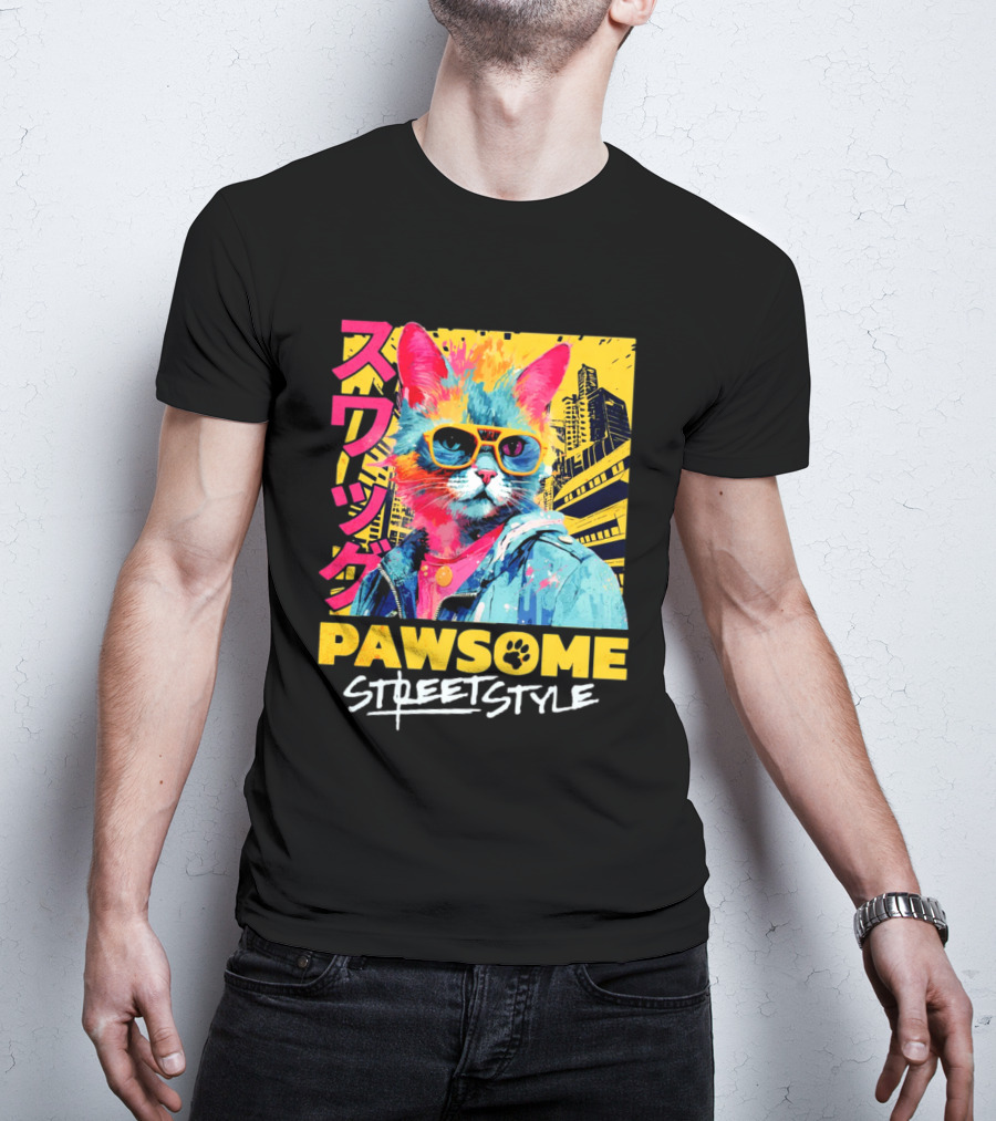 Pawsome Streetstyle Cat With Jacket And Sunglasses Urban Cityscape T-Shirt