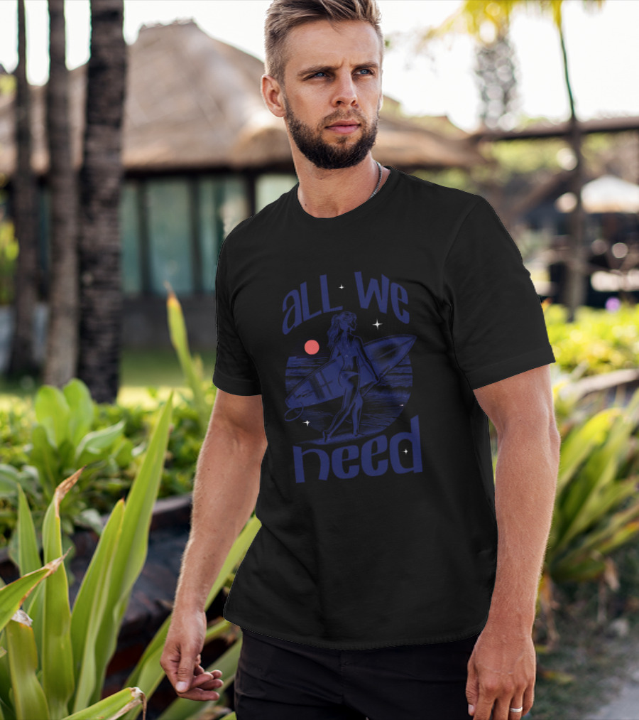 All We Need Surfer Moonlit Beach Vintage T-Shirt