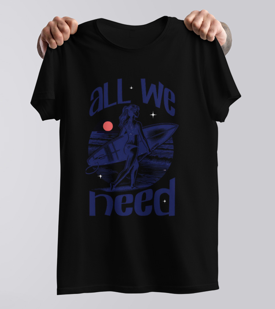 All We Need Surfer Moonlit Beach Vintage T-Shirt