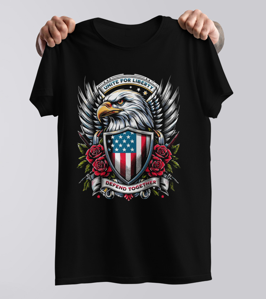 Unite For Liberty Eagle Shield Roses Defend Together T-Shirt