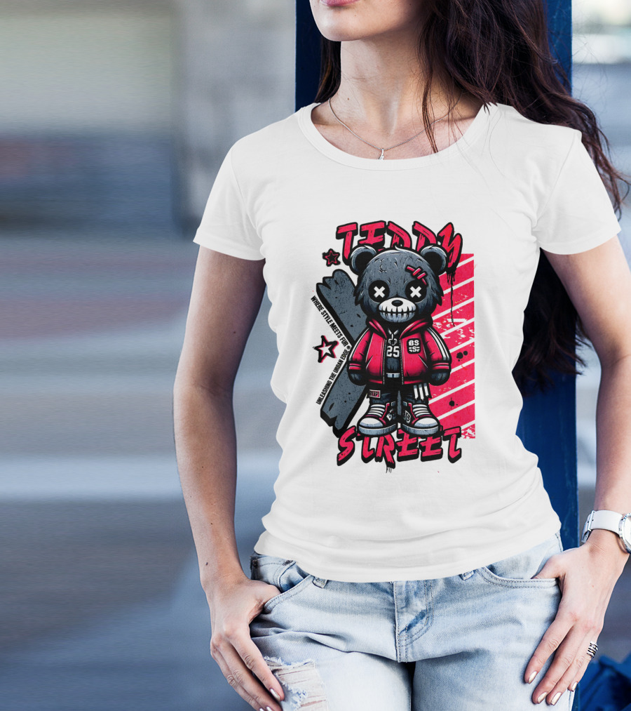 Teddy Street 85 Haunted Teddy Bea With Grunge Style Elements T-Shirt