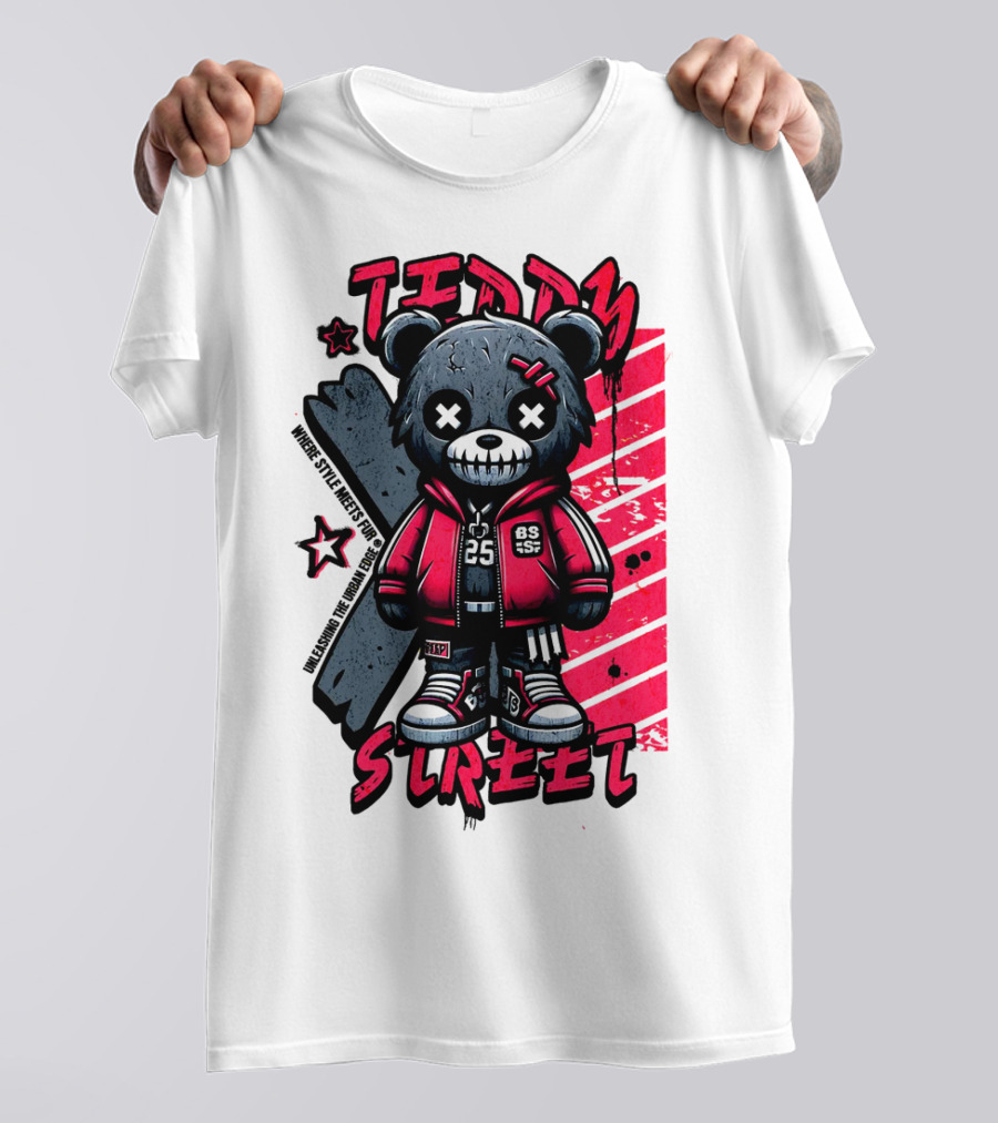 Teddy Street 85 Haunted Teddy Bea With Grunge Style Elements T-Shirt