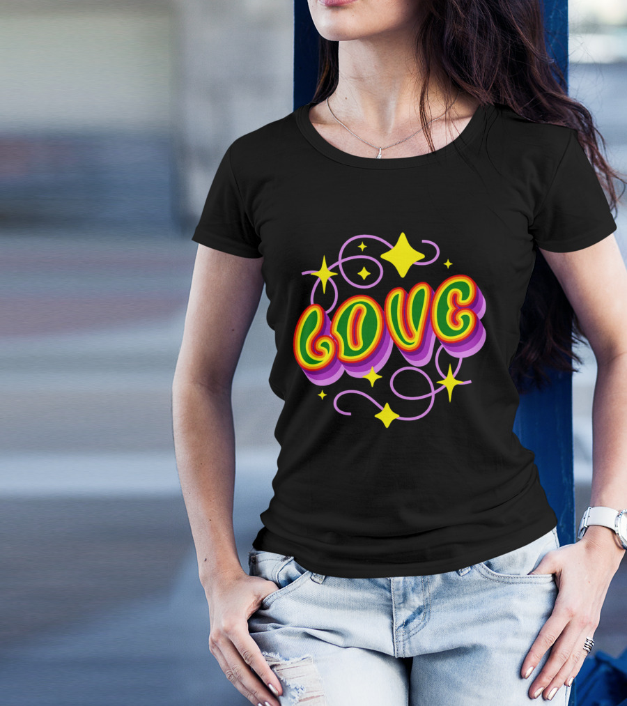LOVE Stars And Swirls 70's T-Shirt