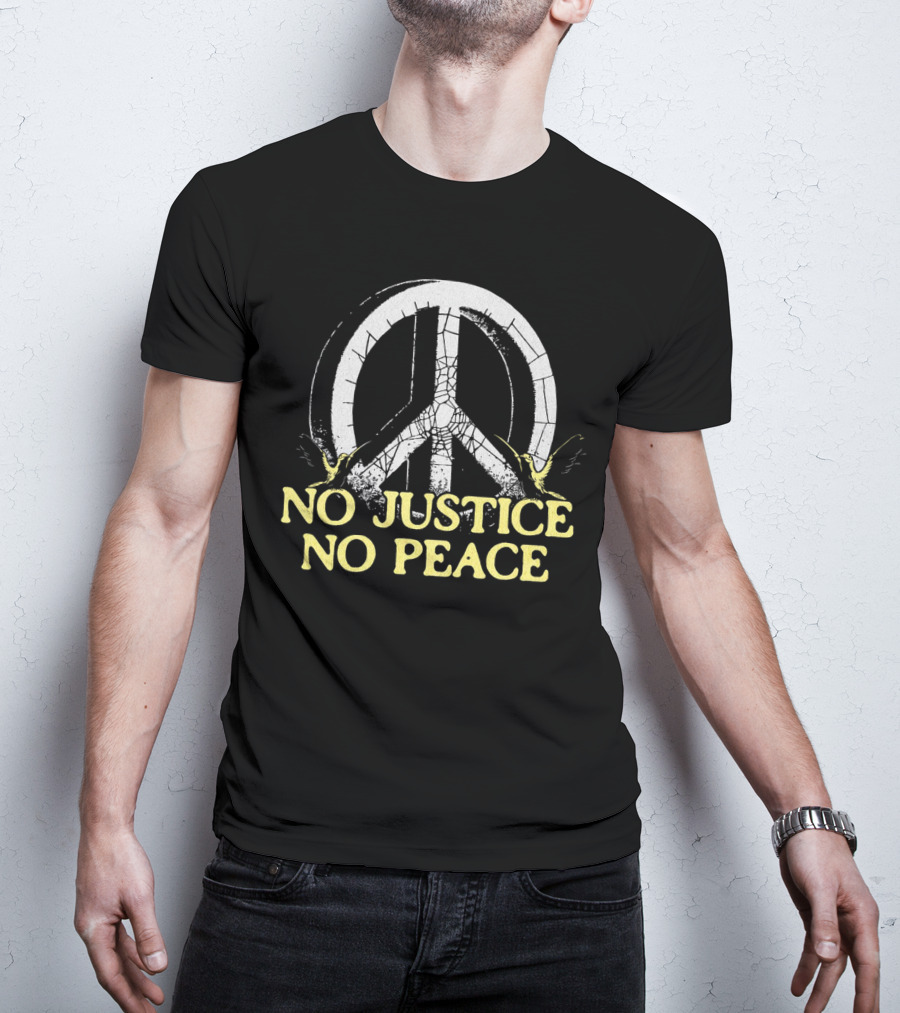 No Justice No Peace Broken Peace Symbol With Cranes T-Shirt