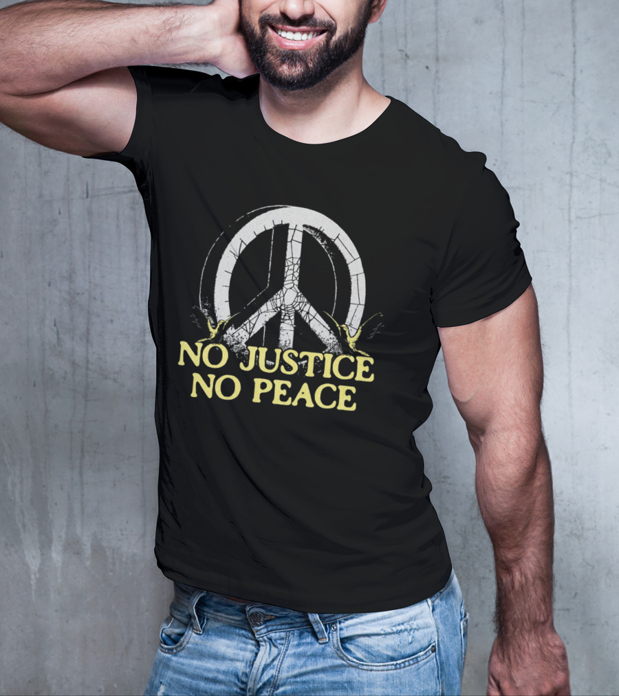 No Justice No Peace Broken Peace Symbol With Cranes T-Shirt