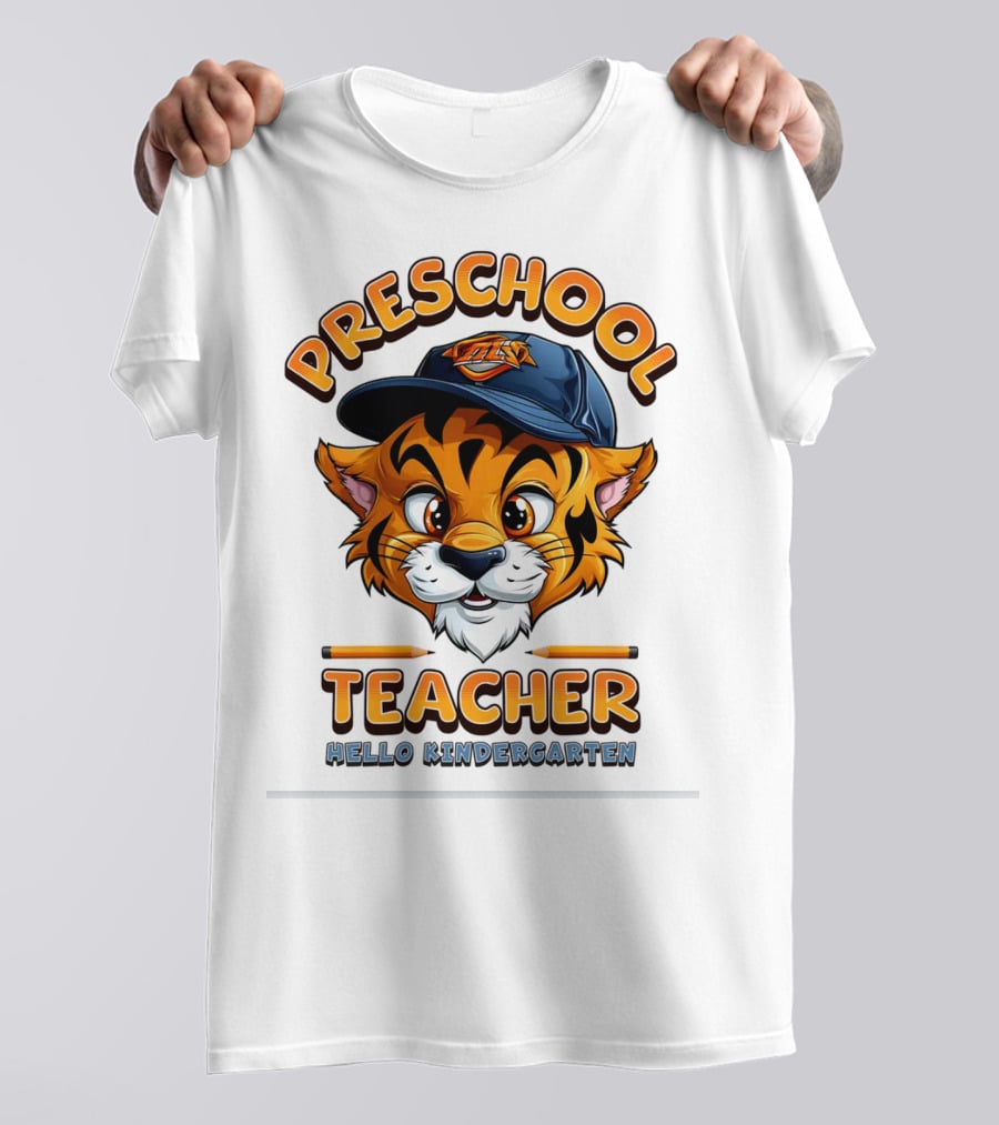 Preschool Teacher Tiger Mascot Hello Kindergarten Back To School T-Shirt