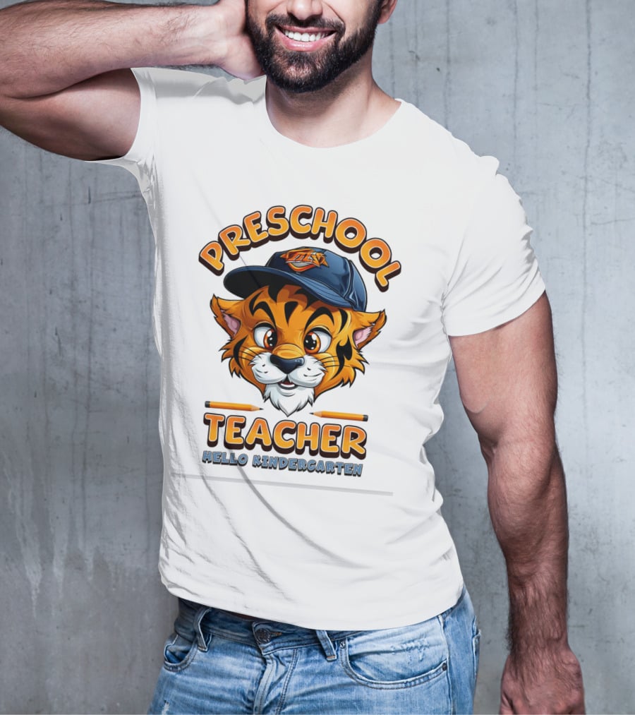 Preschool Teacher Tiger Mascot Hello Kindergarten Back To School T-Shirt